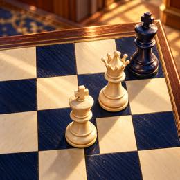 Cream and navy chess pieces on a chessboard.