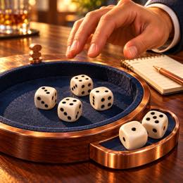 Dice on a game table.